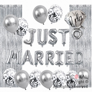 SET DE GLOBOS ARCO XL JUST MARRIED PLATA (G-001) 24 UNIDADES